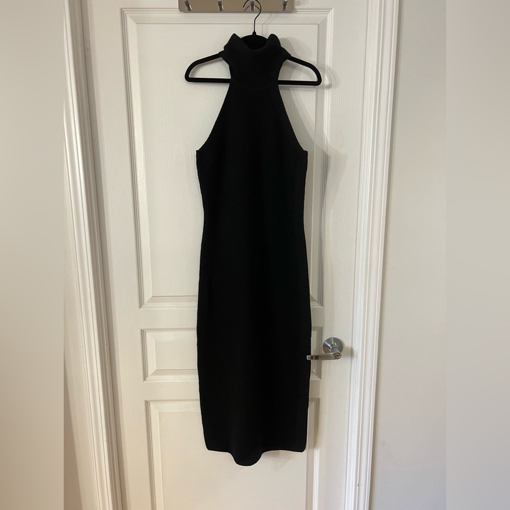 Reiss Clemmy Black Wool & Cashmere Blend Turtleneck Sleeveless Midi Dress